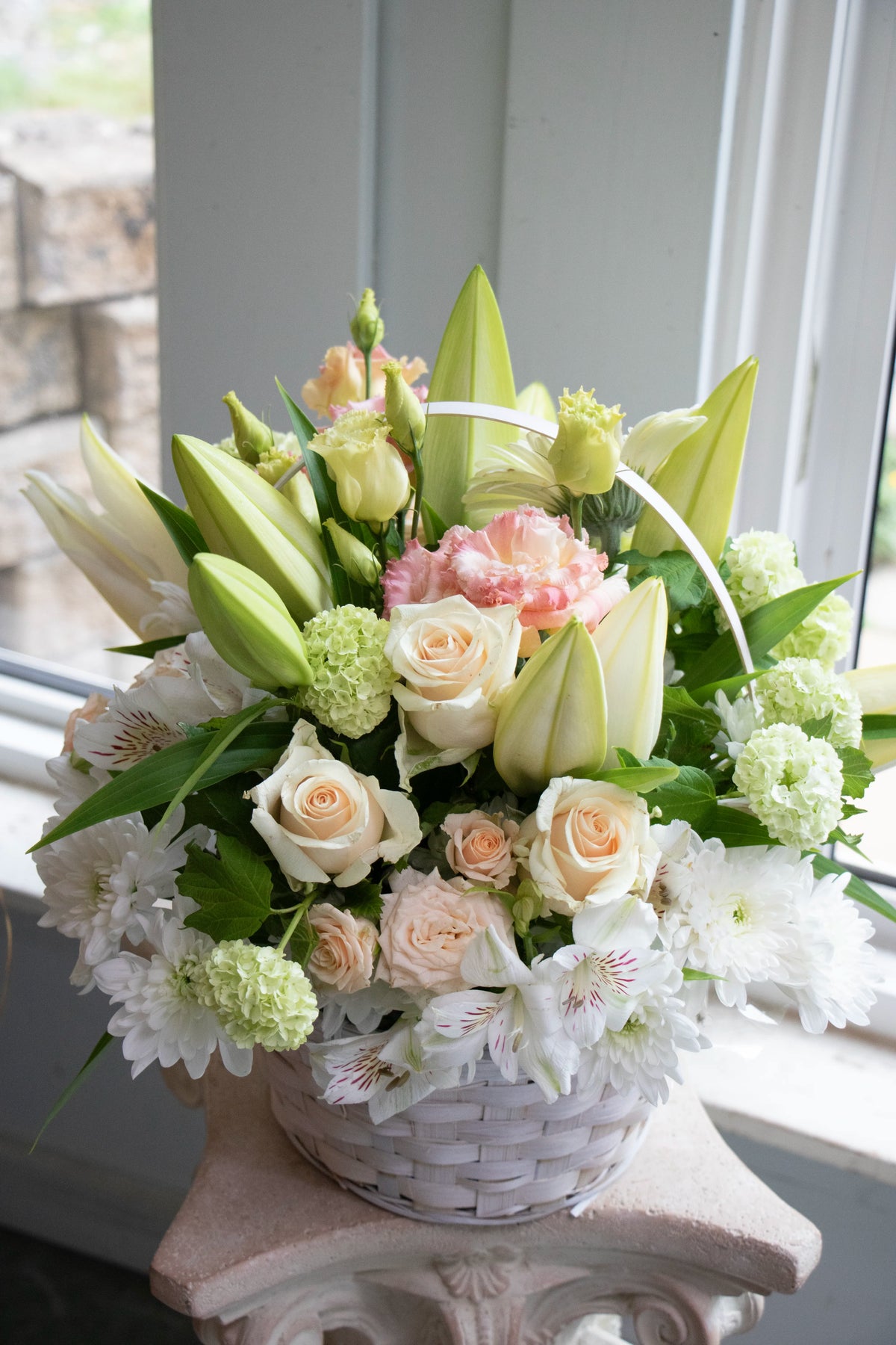 Sympathy Floral Basket in pastel colours, premium size
