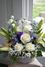 Sympathy Floral Basket in pastel colours, standard size