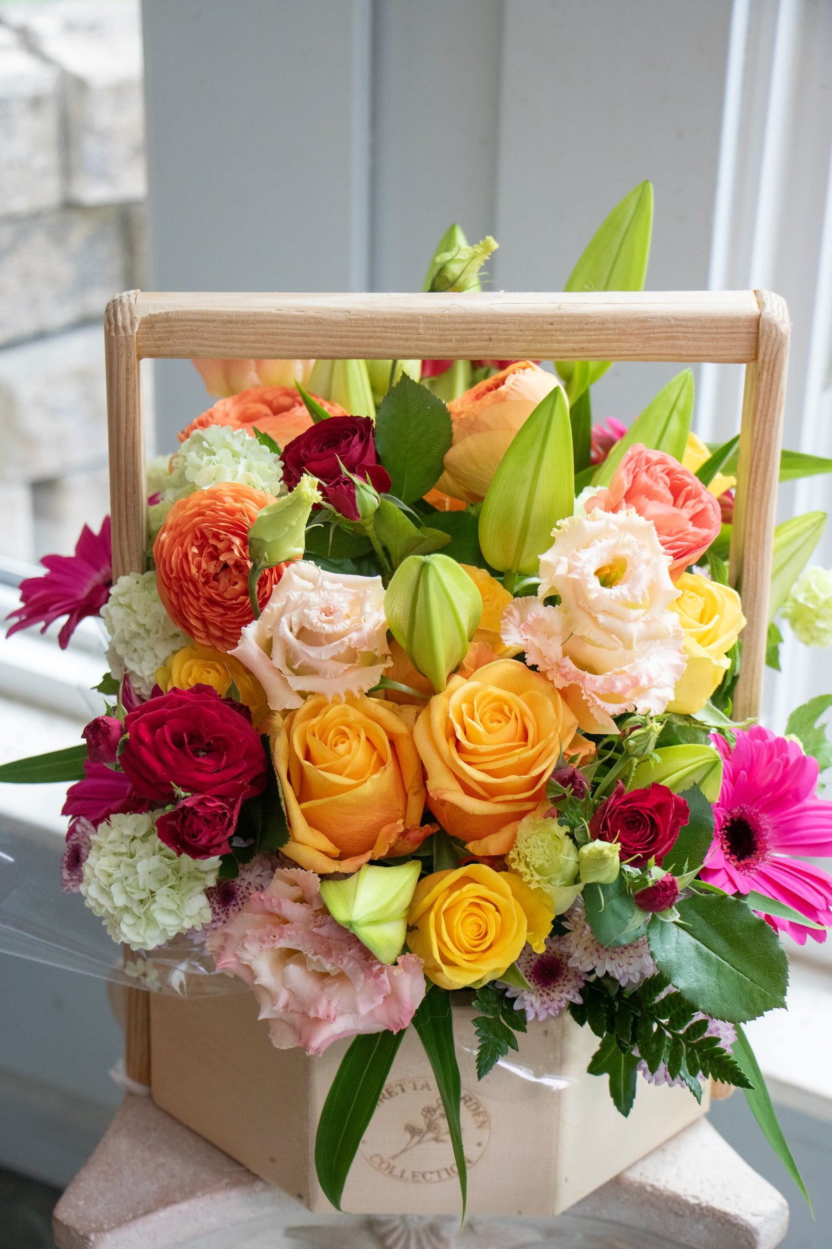 Happy Birthday Flower Basket in bright & cheery colours, large size
