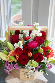 Happy Birthday Flower Basket in bright & cheery colours, large size