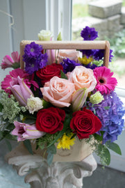Happy Birthday Flower Basket in bright & cheery colours, large size