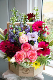 Happy Birthday Flower Basket in bright & cheery colours, large size