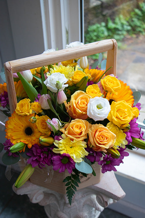 Happy Birthday Flower Basket in bright & cheery colours, large size