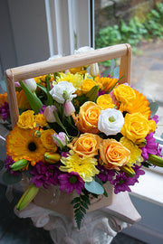 Happy Birthday Flower Basket in bright & cheery colours, large size