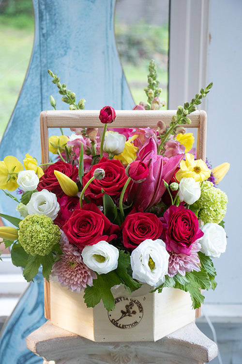 Happy Birthday Flower Basket in bright & cheery colours, large size