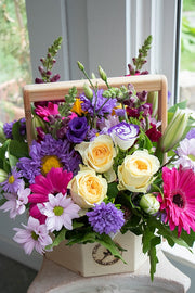 Happy Birthday Flower Basket in bright & cheery colours, large size