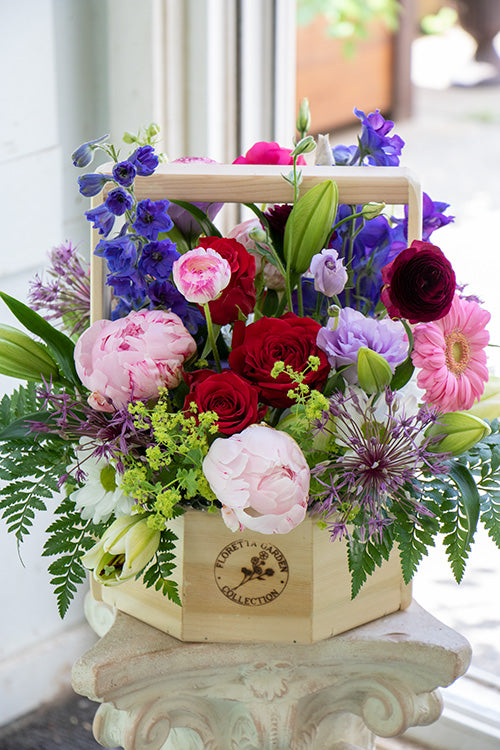Happy Birthday Flower Basket in bright & cheery colours, large size