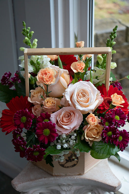 Happy Birthday Flower Basket in bright & cheery colours, large size
